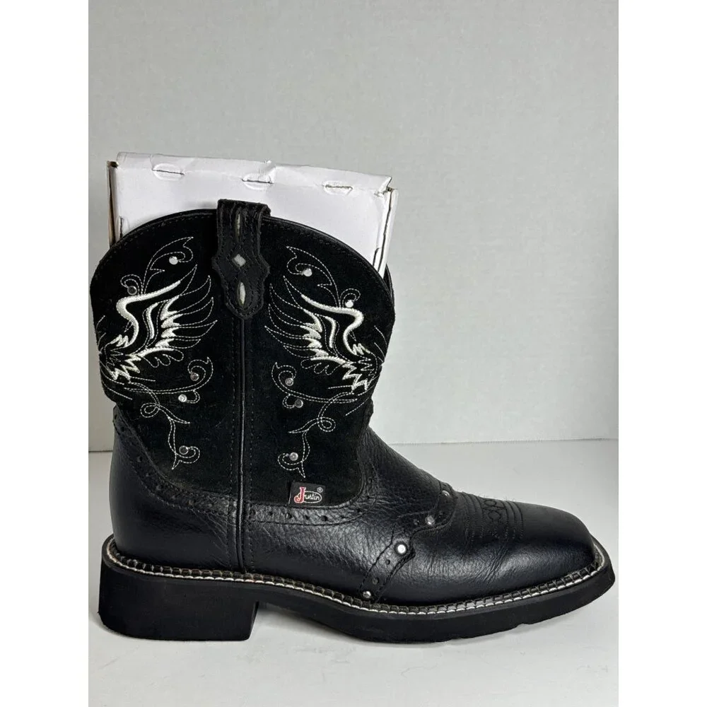 Justin Boots Black Gypsy Embroidered Square Toe Western L9977 Womens 8.5B - Picture 6 of 16